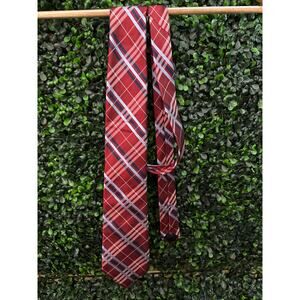 Express Silk Plaid Necktie, Classic, Red, 60.5in